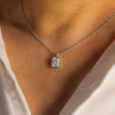 Framed Emerald Cut Diamond Pendant Necklace