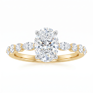 Oval Cut Diamond Engagement Ring with Marquise Side Stones