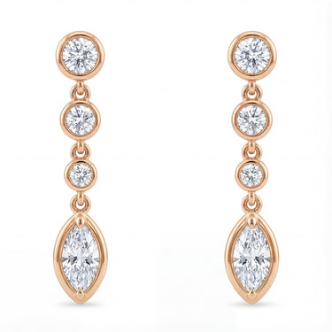 0.5 CTW Round And Marquise Diamond Drop Earrings - Beyon Diamond