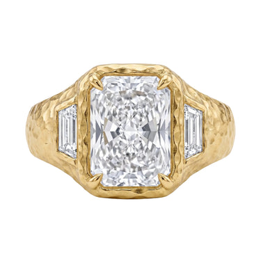 Hammered Radiant Cut Three Stone Ring