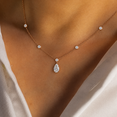 Pear Cut and Round Bezel Station Necklace