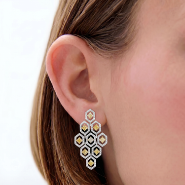 Yellow Diamond Hexagon Drop Earrings