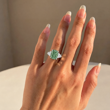 Cushion Cut Green Diamond Engagement Ring