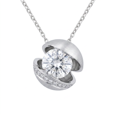 Brushed Orbit Diamond Pendant Necklace