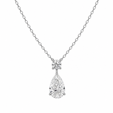 Pear and Round Cut Diamond Pendant Necklace