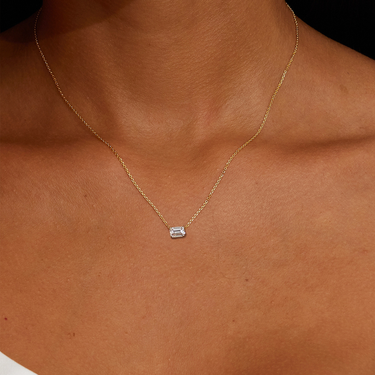 Emerald Diamond Solitaire Necklace - Le Bezel