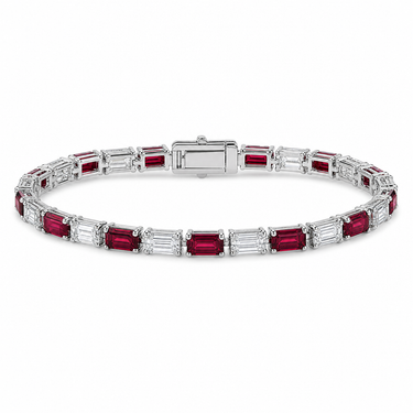 Lab Grown Ruby and Emerald Cut Diamond Tennis Bracelet 5CTW-7CTW