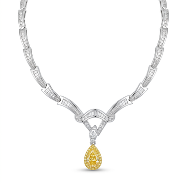 Yellow Pear and Baguette-Cut Diamond Drop Collar Necklace
