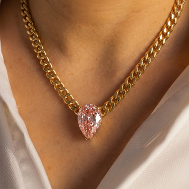 Pear Shaped Pink Diamond Cuban Chain Necklace