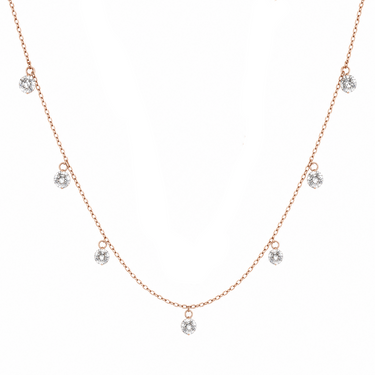 Round Cut Diamond Station Drilled Floating Necklace