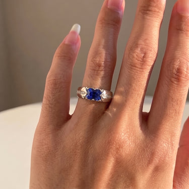 East West Cushion Cut Lab Grown Sapphire Diamond Engagement Ring