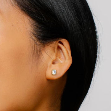 Solitaire Emerald Diamond Earring in Bezel Setting - Le Bezel