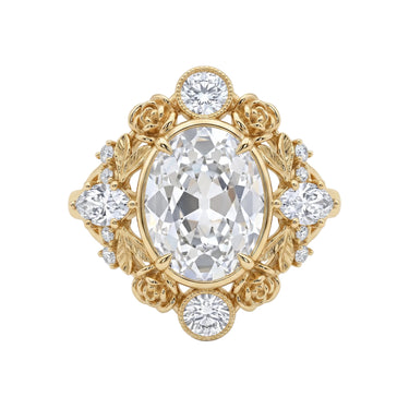 Old Mine Oval Cut Diamond Vintage Floral Engagement Ring