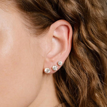 Solitaire Round Diamond Earring in Four Prong Setting - Le Bezel