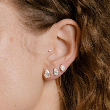 Solitaire Pear Diamond Earring in Three Prong Setting - Le Bezel
