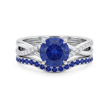 Round Cut Lab Grown Sapphire Twisted Band Ring