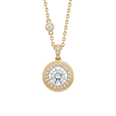 Brushed Gold Diamond Halo Pendant Necklace