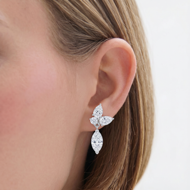 Marquise and Pear Cut Diamond Cluster Drop Earrings