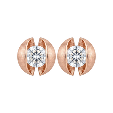 Brushed Floating Round Cut Diamond Stud Earrings