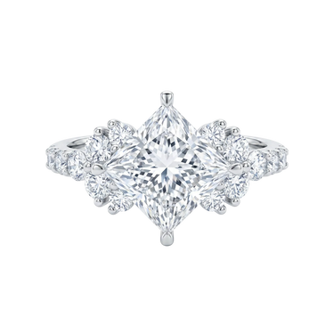 Princess Cut Lab Grown Diamond Engagement Ring with Floral Pavé Band