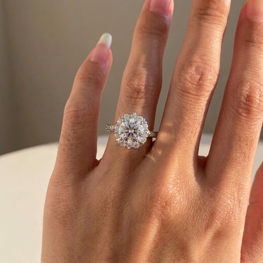 Round Cut Floral Halo Diamond Engagement Ring