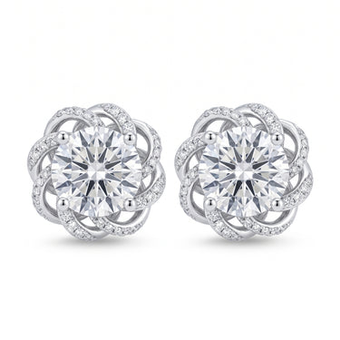 Vintage Round Diamond Floral Halo Stud Earrings