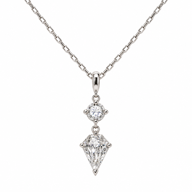 Round And Kite Cut Diamond Drop Pendant Necklace