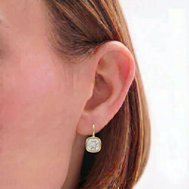 Cushion Cut Bezel Setting Diamond Drop Huggie Earrings