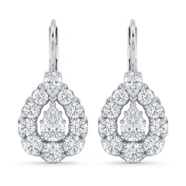 Pear-Cut Diamond Cluster Drop Earrings