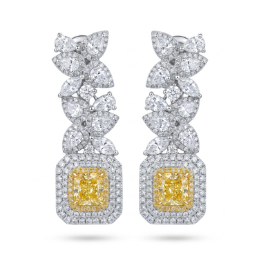 4.9CTW Fancy Yellow Cushion Diamond Floral Drop Earrings