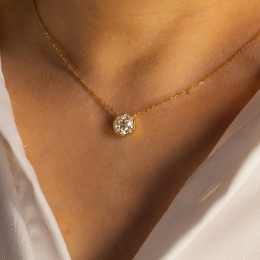 Vintage Bezel Setting Old Mine Cut Necklace