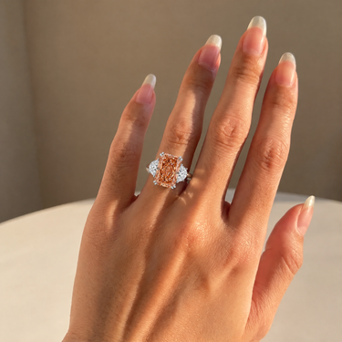 Three Stone Radiant Cut Double Prong Pink Diamond Engagement Ring