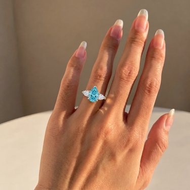 Pear Cut Three Stone Blue Diamond Engagement Ring