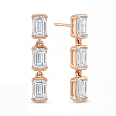 3 Stone Emerald Cut Diamond Drop Earrings Earring 1.5 CTW - Beyon Diamond