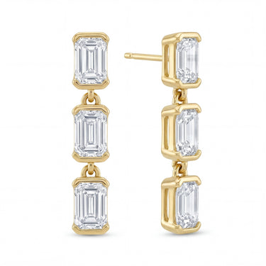 3 Stone Emerald Cut Diamond Drop Earrings Earring 1.5 CTW - Beyon Diamond