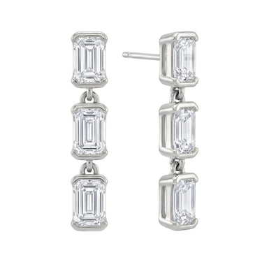 3 Stone Emerald Cut Diamond Drop Earrings Earring 1.5 CTW - Beyon Diamond