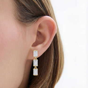 3 Stone Emerald Cut Diamond Drop Earrings Earring 1.5 CTW - Beyon Diamond