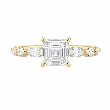 Asscher Cut With Marquise Side Stone Diamond Ring