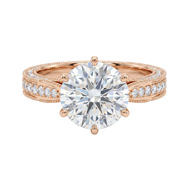 Vintage Pavé 6 Prong Round Cut Diamond Ring