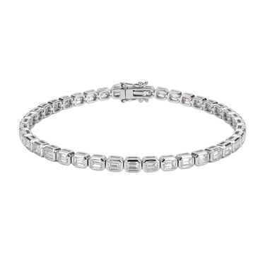 East West Emerald Cut Diamond Bezel Tennis Bracelet