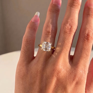Asscher Cut Diamond Solitaire Engagement Ring With Wide Band