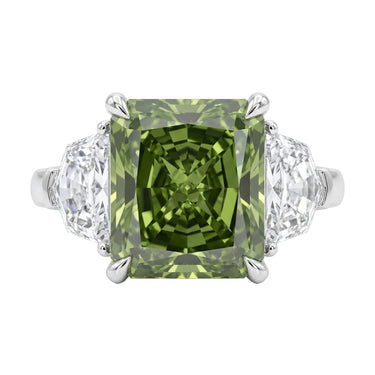 Green Princess Cut Diamond Trapezoid Three Stone Ring