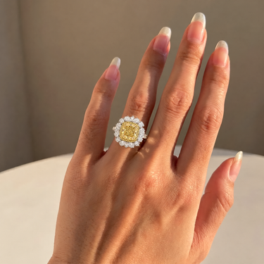 10ct Cushion Cut Yellow Floral Diamond Cluster Halo Engagement Ring