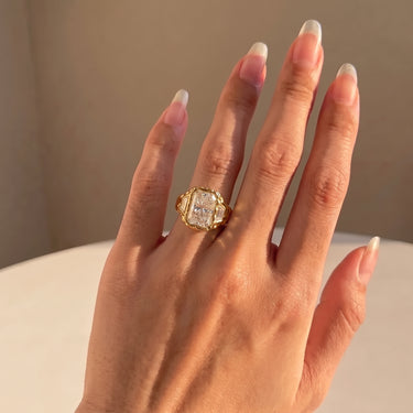 Hammered Radiant Cut Three Stone Ring