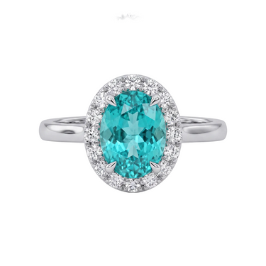 Oval Lab Grown Paraiba Diamond Halo Engagement Ring