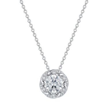 Round Diamond Swirl Halo Pendant Necklace