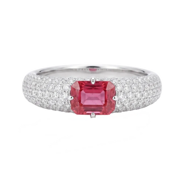 Emerald-Cut Pink Sapphire Pavé Diamond Ring
