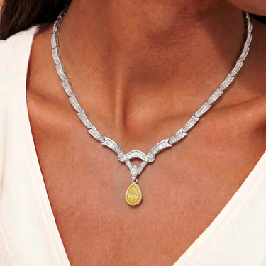 Yellow Pear and Baguette-Cut Diamond Drop Collar Necklace