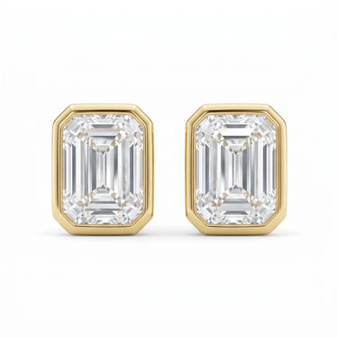 Solitaire Emerald Diamond Earring in Bezel Setting