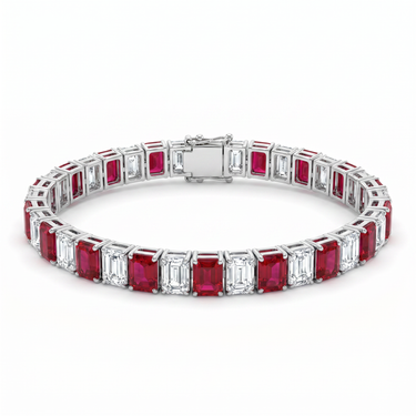 Lab Grown Ruby and Emerald Cut Tennis Bracelet 10-15CTW